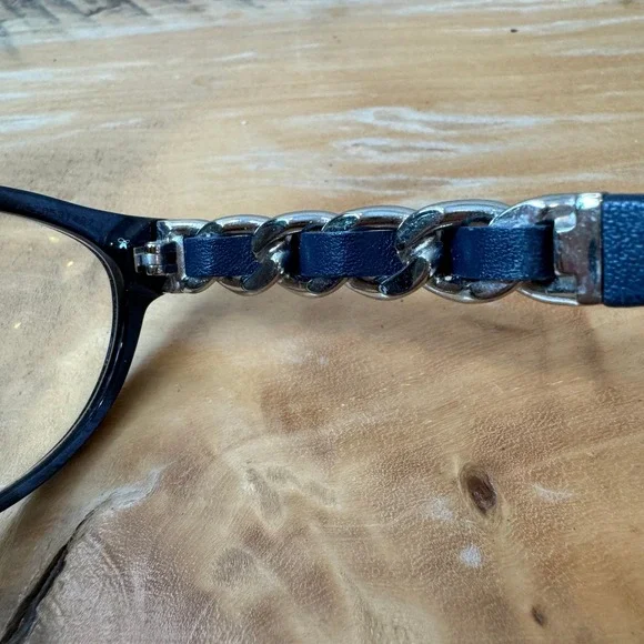 Rare Chanel 3223-Q Navy Blue Leather Chain Link Oval Eyeglasses Frames Italy - Picture 9 of 12